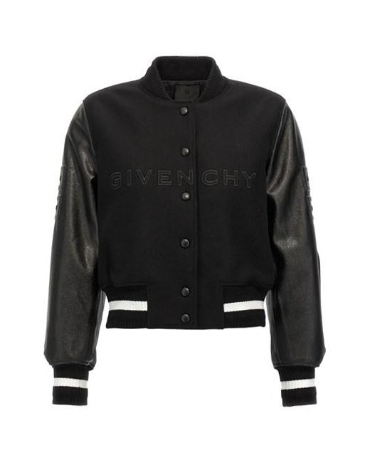 Givenchy Black Cropped Logo Bomber Jacket