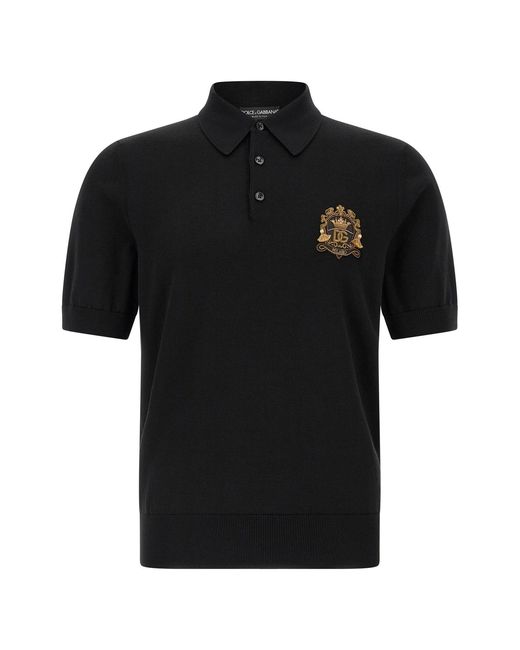 Dolce & Gabbana Black Heraldic Patch Polo Shirt for men