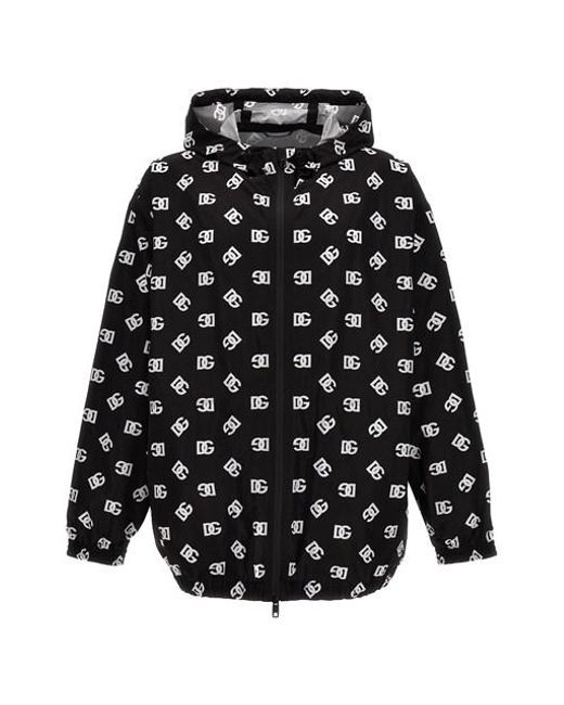 Dolce & Gabbana Black Logo Print Hooded Jacket for men