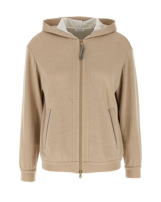 Brunello Cucinelli Natural 'precious Zipper Pull' Hoodie