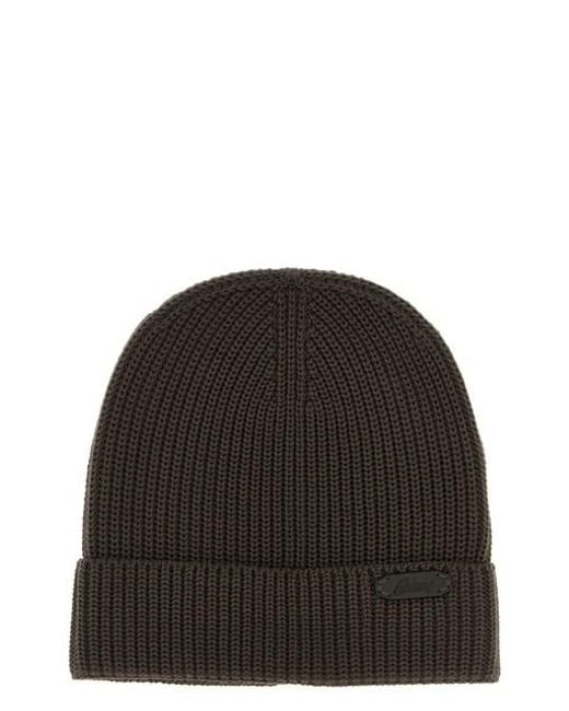 Brioni Black Ribbed Wool Beanie for men
