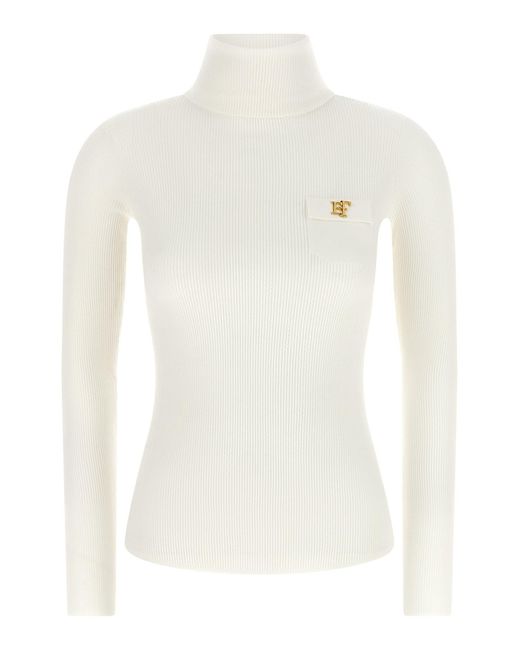 Elisabetta Franchi White Turtleneck Embroidery À Jour