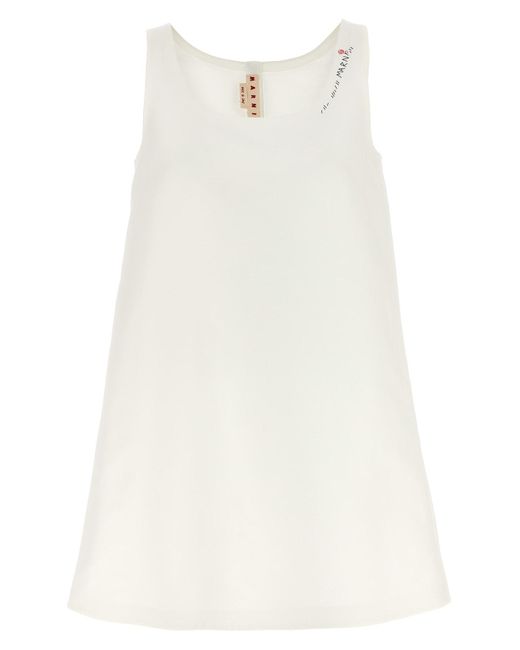 Marni White Kleid Mit Logostickerei