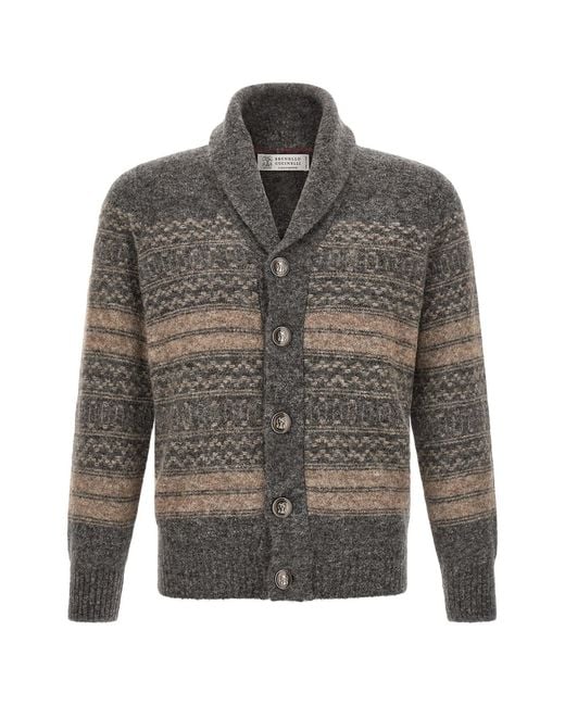 Brunello Cucinelli Gray 'nordic Jacquard' Cardigan for men