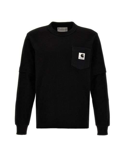 Sacai Black T-shirt X Carhartt Wip for men
