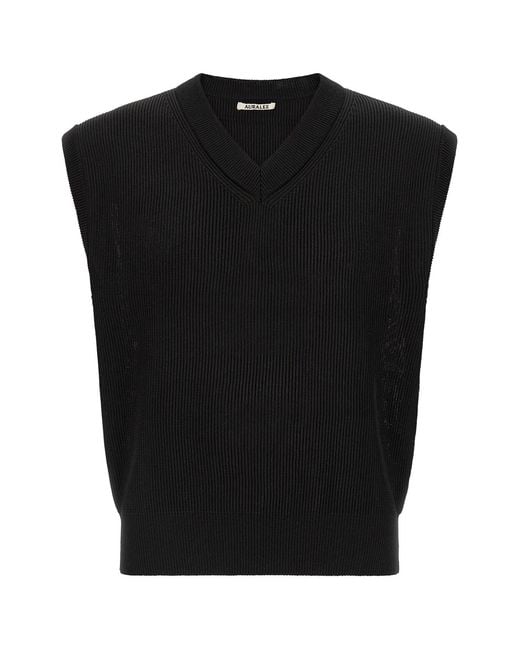 Auralee Black Ribbed Knit Vest for men