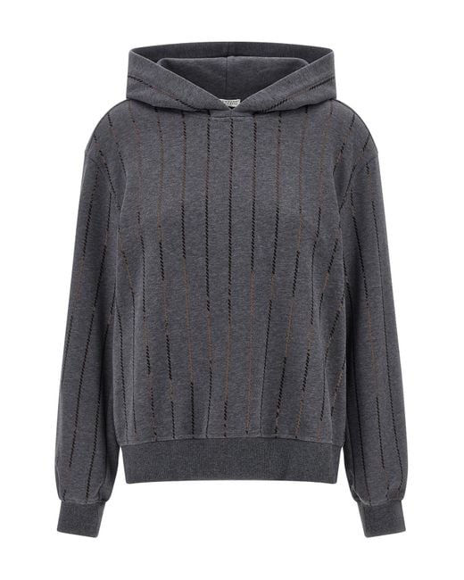 Brunello Cucinelli Gray Kapuzenpullover Mit Mikro-Pailletten
