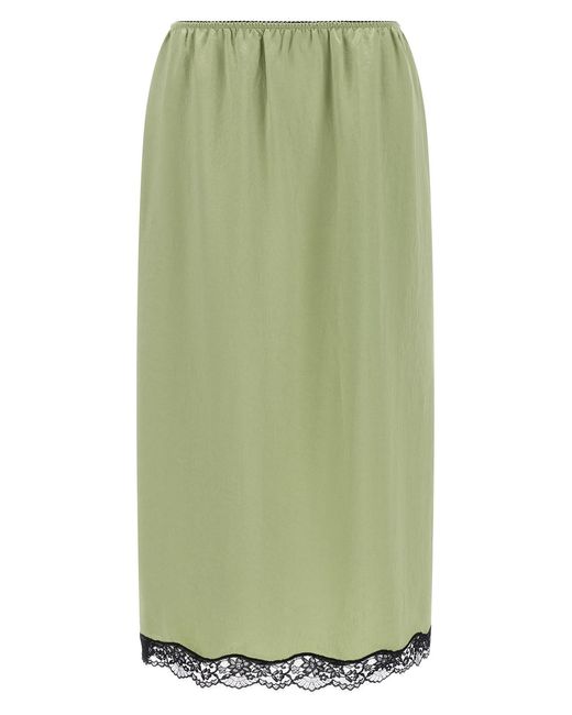 Twinset Green Satin Froissé And Lace Skirt