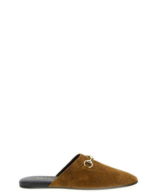Gucci Brown 'Gg' Suede Mules