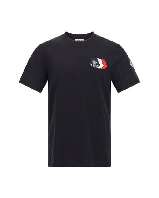 T-Shirt Logo Tricolore di Moncler in Black da Uomo