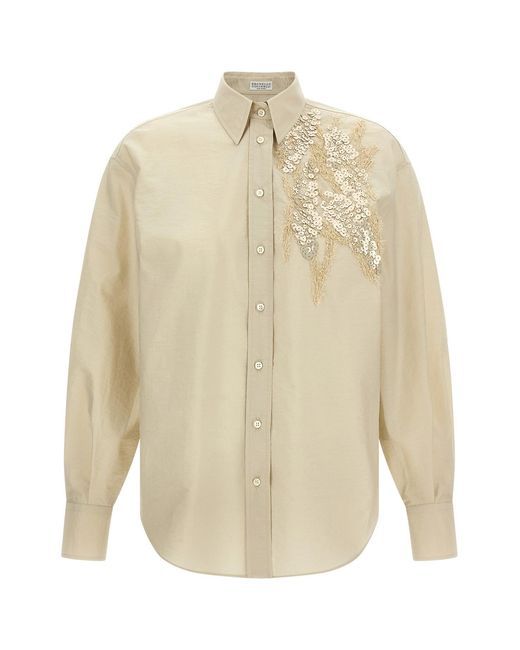 Brunello Cucinelli Natural Sequin Embroidery Shirt