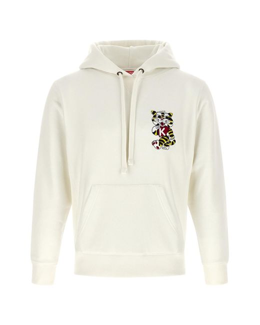 KENZO White 'wild Tiger Embroidered' Hoodie