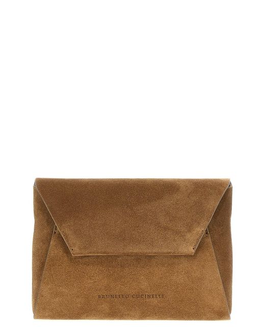 Brunello Cucinelli Brown Clutch Aus Wildleder Monile