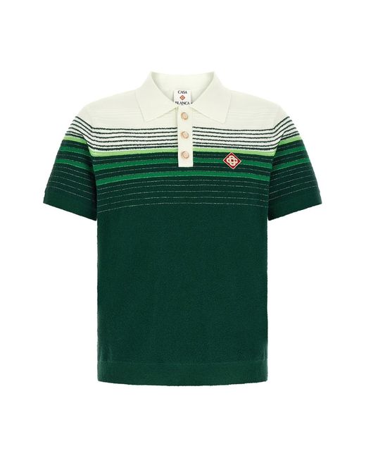 Casablanca Green 'bouclé Stripes' Polo Shirt for men