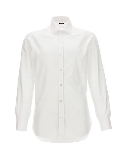 Camicia cotone operato di Barba Napoli in White da Uomo
