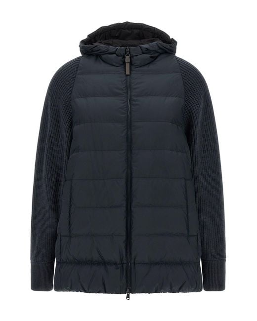Brunello Cucinelli Blue 'shiny Zipper Pull' Down Jacket