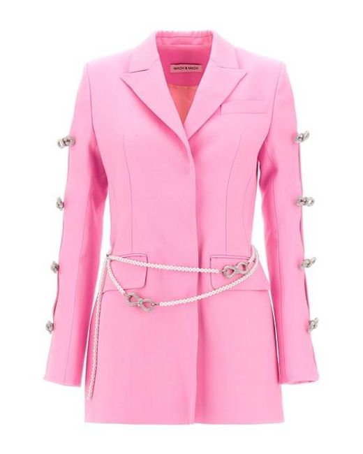 Mach & Mach Pink Bow And Pearl Blazer Dress