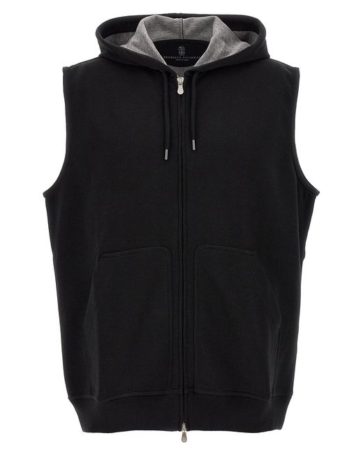 Brunello Cucinelli Black Hooded Vest for men