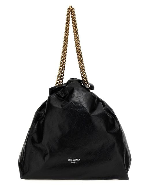 Balenciaga Black Tote Crush Media Shoulder Bags