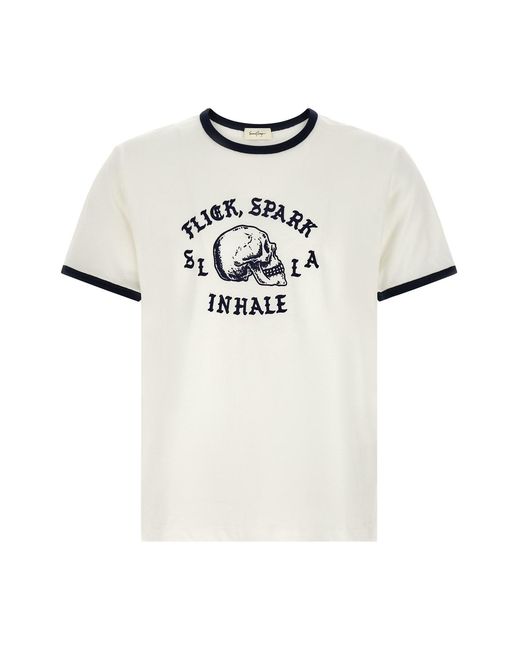 Second/Layer White 'flick, Spark, Inhale Ringer' T-shirt for men