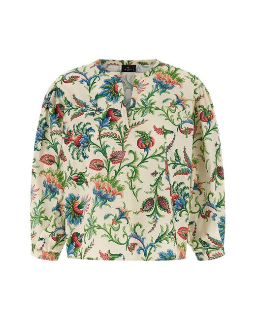 Etro Green Floral Cotton Blouse