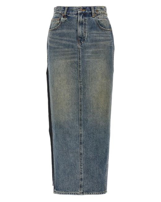 R13 Blue 'devon Side Slit' Skirt