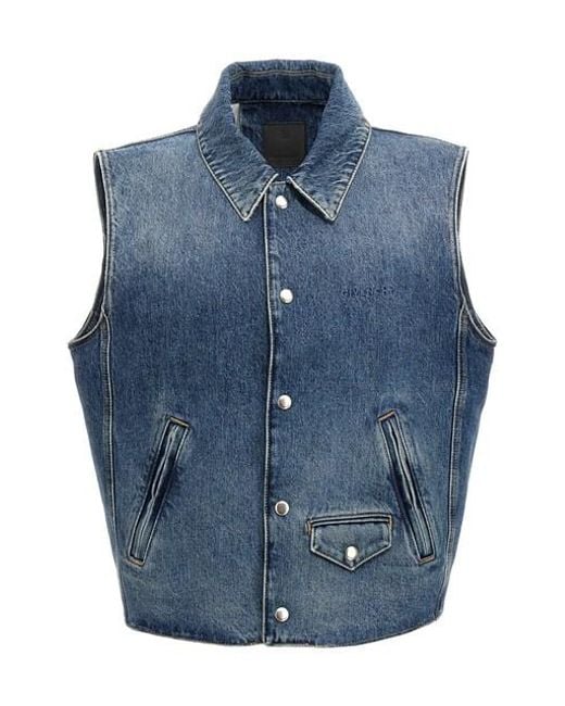 Givenchy Blue Logo Embroidery Denim Vest for men