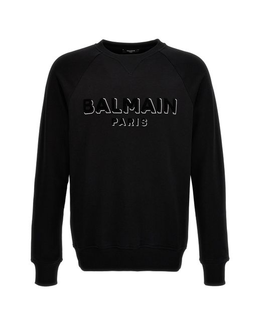 Balmain Sweatshirt Mit Geflocktem Logo in Black für Herren