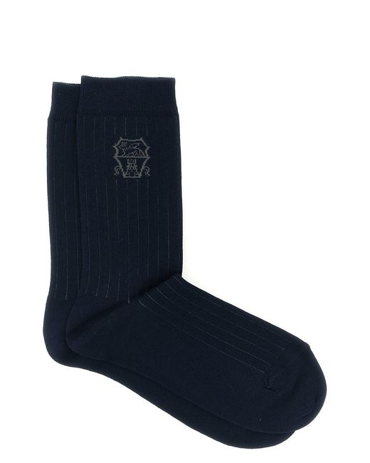 Brunello Cucinelli Blue Socks Coat Of Arms Of Solomeo for men