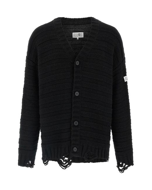 MM6 by Maison Margiela Black Distressed Wool Cardigan for men