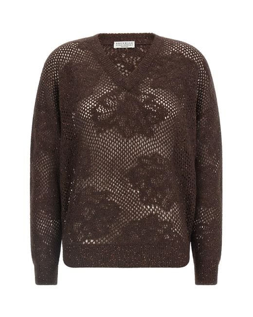 Brunello Cucinelli Brown 'flower Lace' Sweater