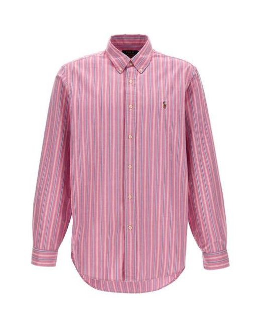 Camicia righe ricamo logo di Polo Ralph Lauren in Pink da Uomo