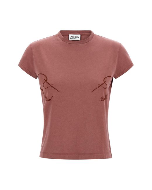 Jean Paul Gaultier Pink 'the Needles Embroidered' T-shirt