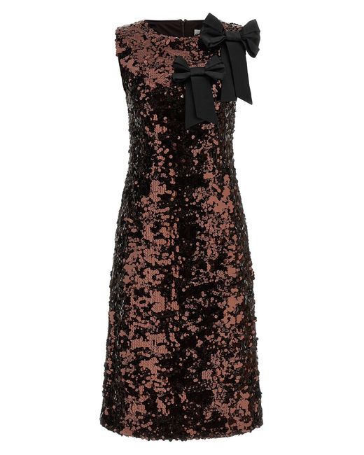Ganni Brown 'Velvet Sequins Straight Midi' Dress