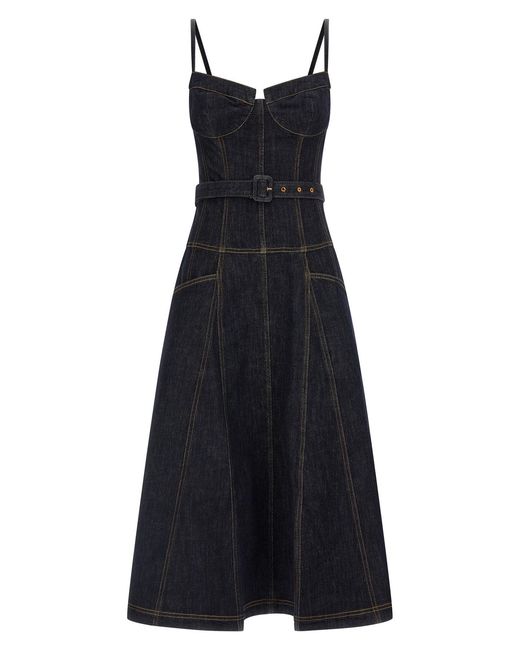 Self-Portrait Black 'indigo Denim Flared Midi' Dress