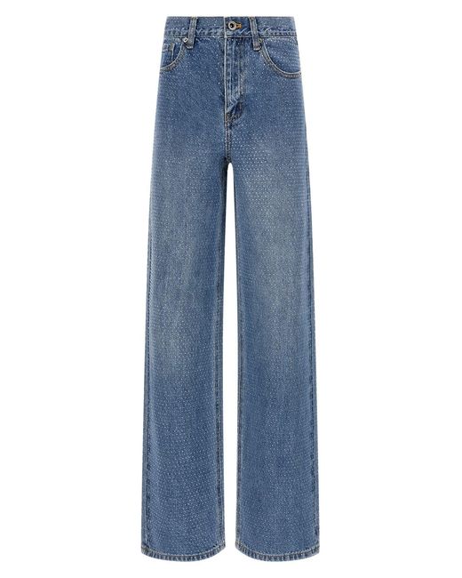 Self-Portrait Blue 'rhinestone Denim Straight Leg' Jeans