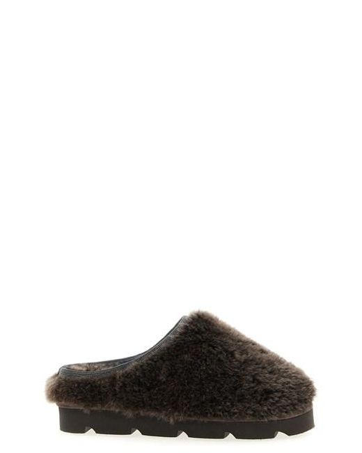 Brunello Cucinelli Black Monile Sherling Sabots