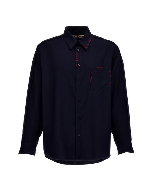 Marni Blue Cool Wool Shirt With Contrast Stitching for men