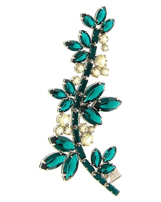 Prada Green 'crystal Flowers' Brooch