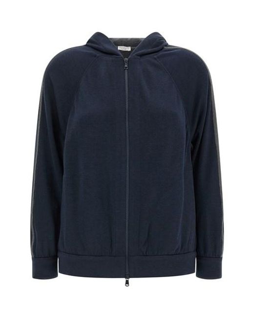 Felpa Con Cappuccio Monile di Brunello Cucinelli in Blue