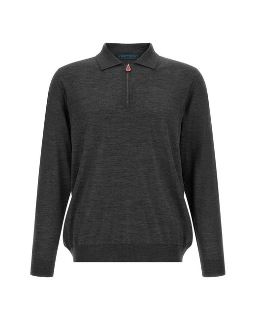 Kiton Black Wool Polo Shirt 14 Microns for men