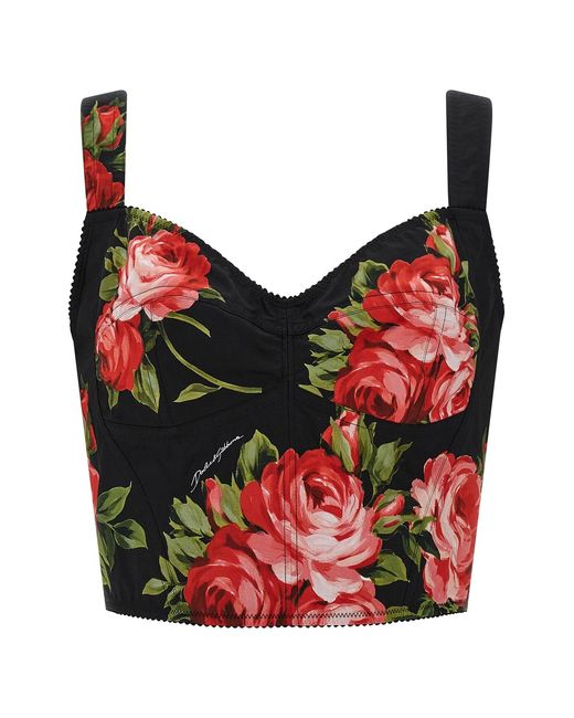 Dolce & Gabbana Red 'bouquet Rose' Bustier Top