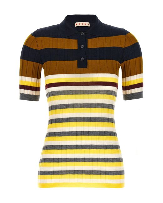 Marni Yellow Ribbed Wool Polo Shirt