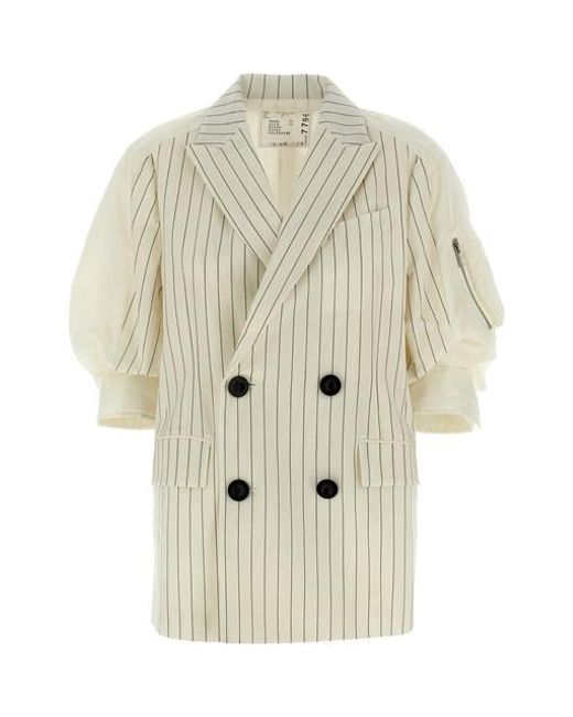 Sacai White Pinstripe Blazer