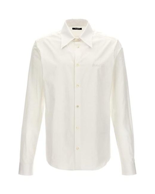 Balmain White Logo Embroidery Shirt for men