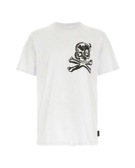 Philipp Plein White 'skull & Bones' Print T-shirt for men