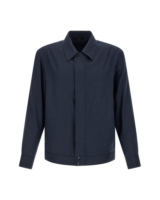 Brioni Blue Linen Wool Blouson for men