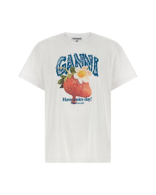 Ganni White 'strawberry' T-shirt