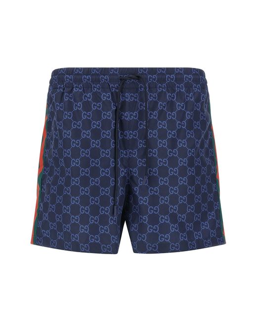 Gucci Blue 'nastro Web' Gg And '' Swimsuits for men