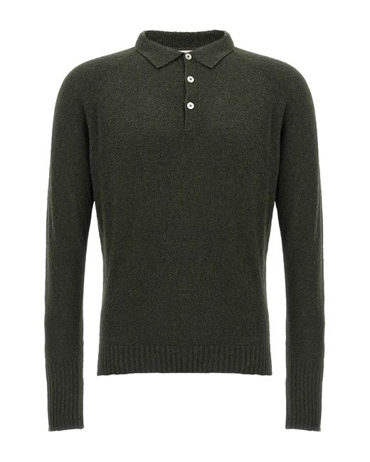 Ma'ry'ya Green Bouclé Cotton Polo Shirt for men